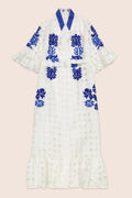 Nilofar Maxi Wrap Dress in White with Blue