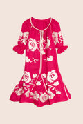 Rose Bomb Mini Dress in Fuchsia with White