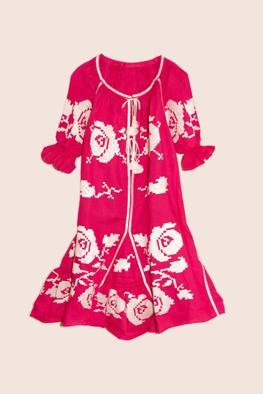 Rose Bomb Mini Dress in Fuchsia with White