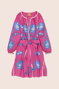 Rose Bomb Mini Dress in Pink with Blue