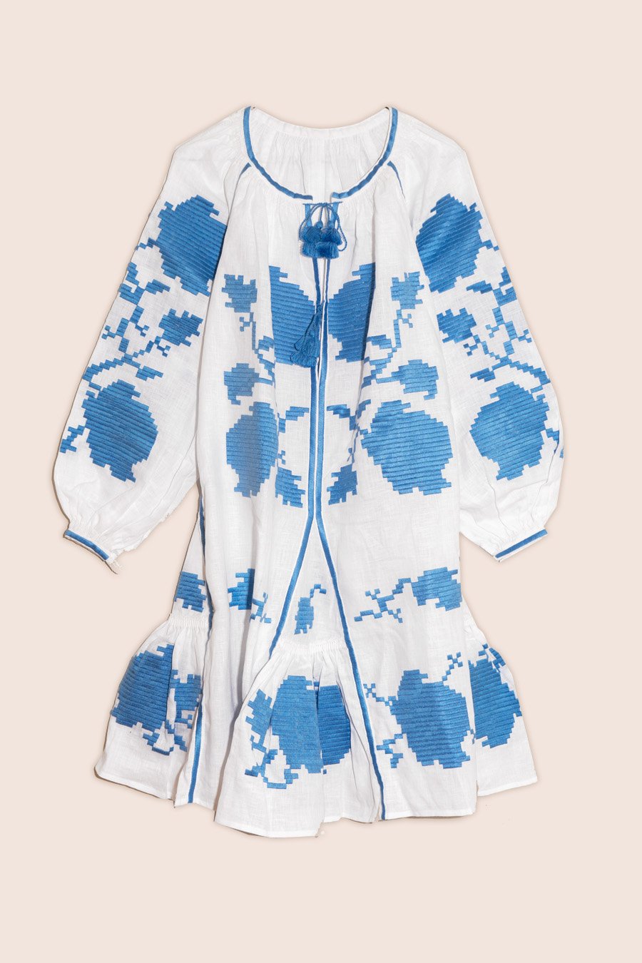 Rose Bomb Mini Dress in White with Blue