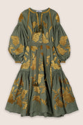 Rose Power Midi Dress in Green