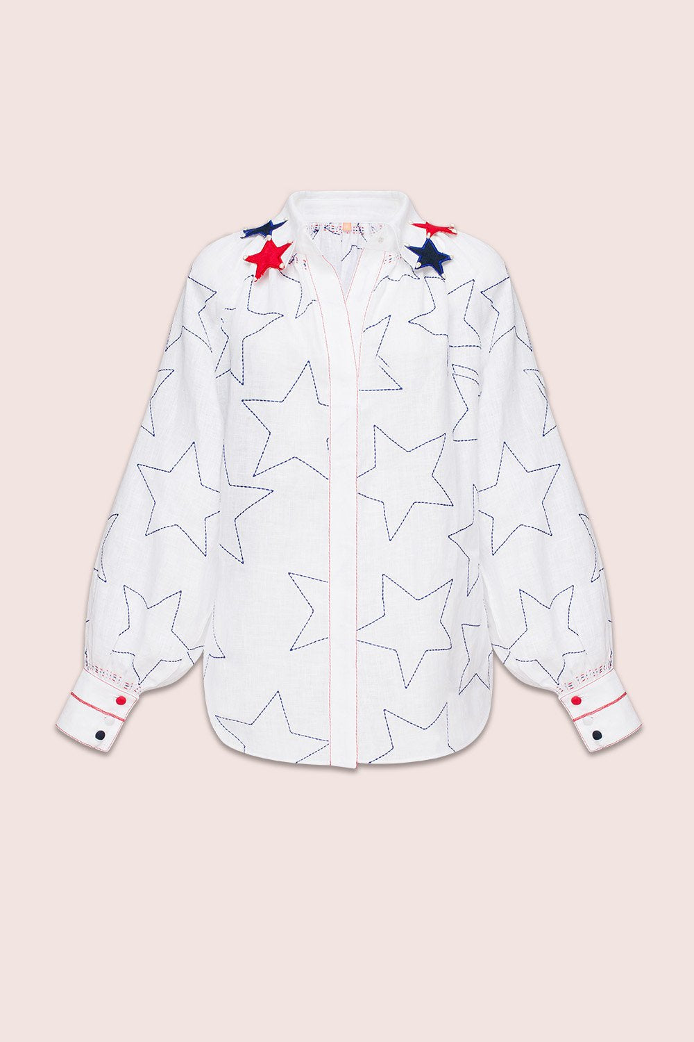 Stars And Stripes Blouse in White with Accented Collar