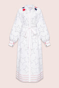 Stars And Stripes Maxi Dress in White with Accented Collar with Pearls