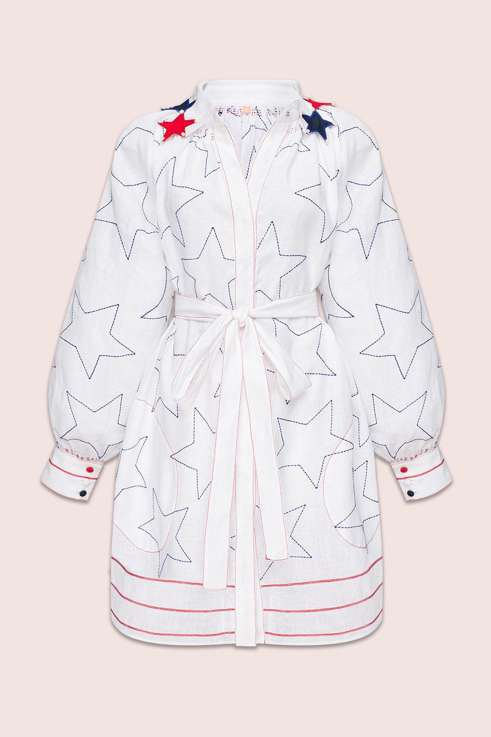 Stars And Stripes Mini Dress in White with Accented Collar