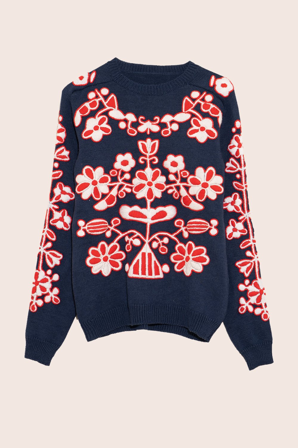 LIMITED EDITION Sunflower Hand-Embroidered Sweater in Navy
