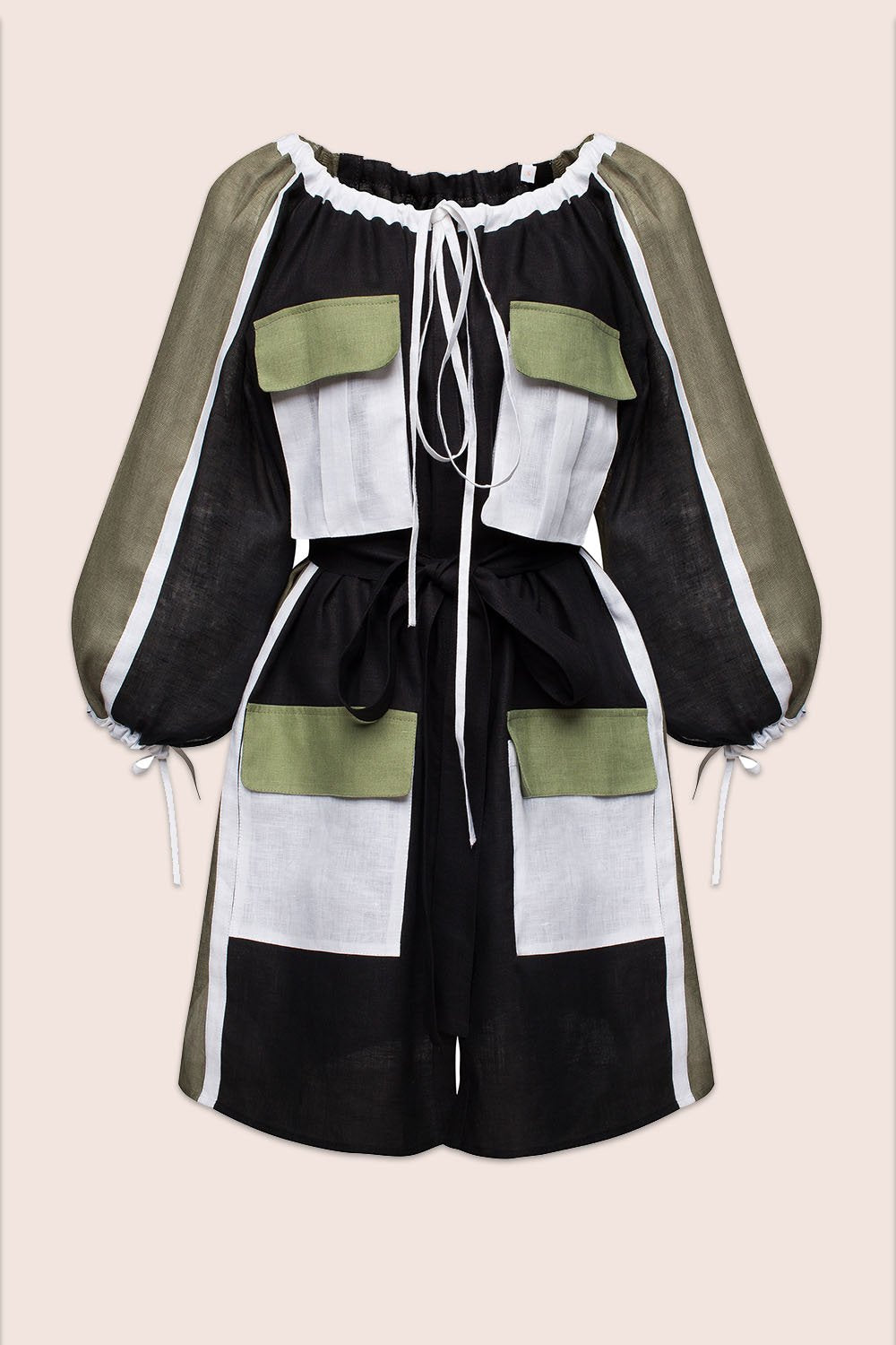 Block Mini Dress in Khaki and Black