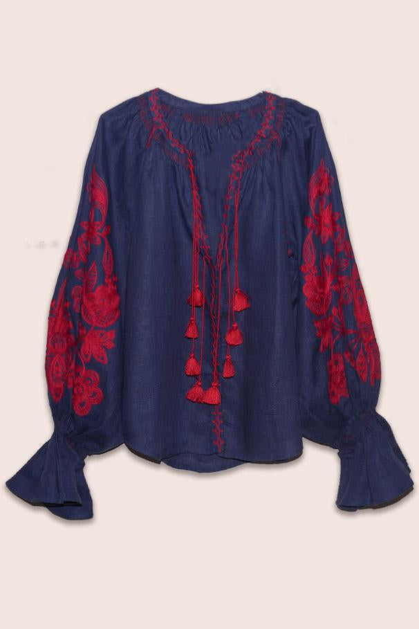 Flower Garden Blouse in Navy