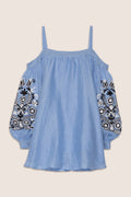 Annabell Cold Shoulder Mini Dress in Blue