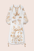 Flora Maxi Dress in White with Creme and Beige