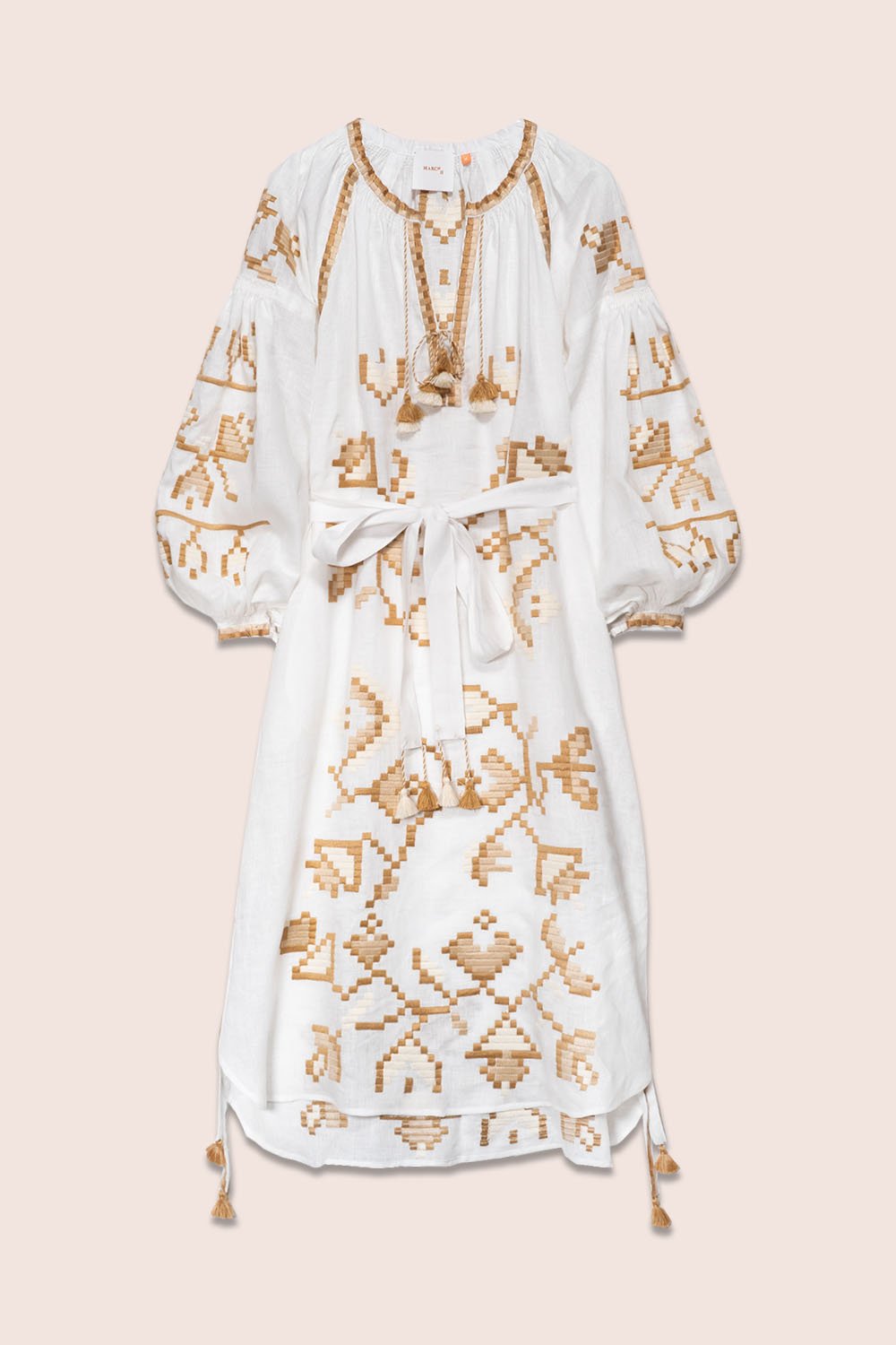 Flora Maxi Dress in White with Creme and Beige