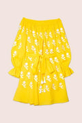 Flower Power Off-the-Shoulder Mini Dress in Yellow