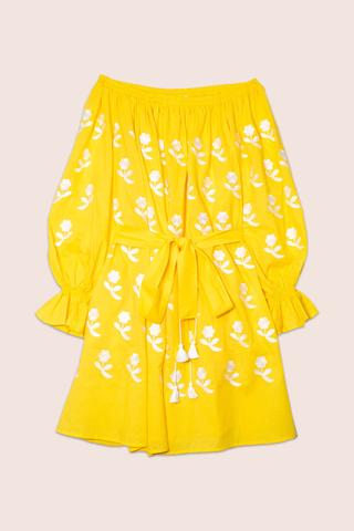 Flower Power Off-the-Shoulder Mini Dress in Yellow