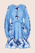 Kilim Mini Flared Dress in Blue