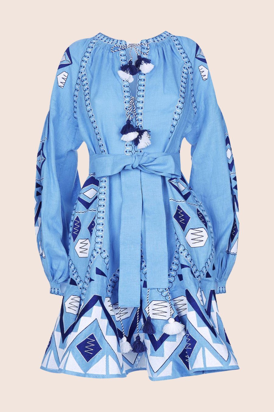 Kilim Mini Flared Dress in Blue