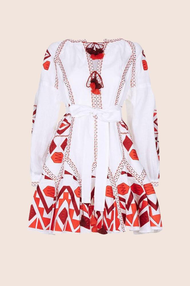 Kilim Mini Flared Dress in White