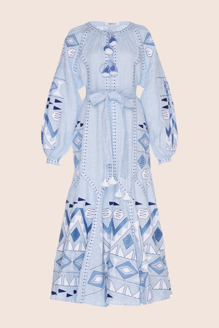LIMITED EDITION Kilim Flared Maxi Dress in Sky Blue