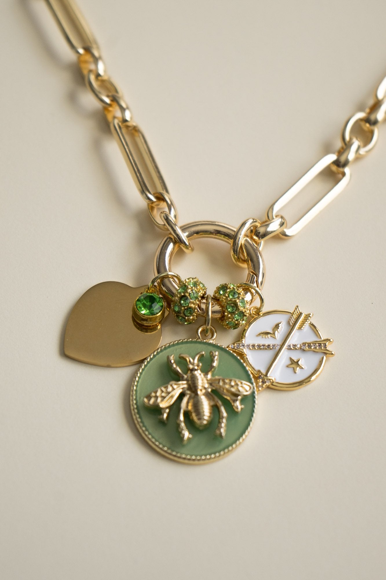 Queen Bee in Green Charm Necklace
