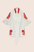 Nilofar Wrap Top in White with Red