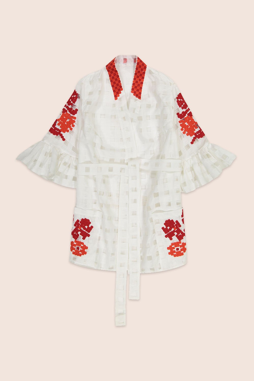 Nilofar Wrap Top in White with Red