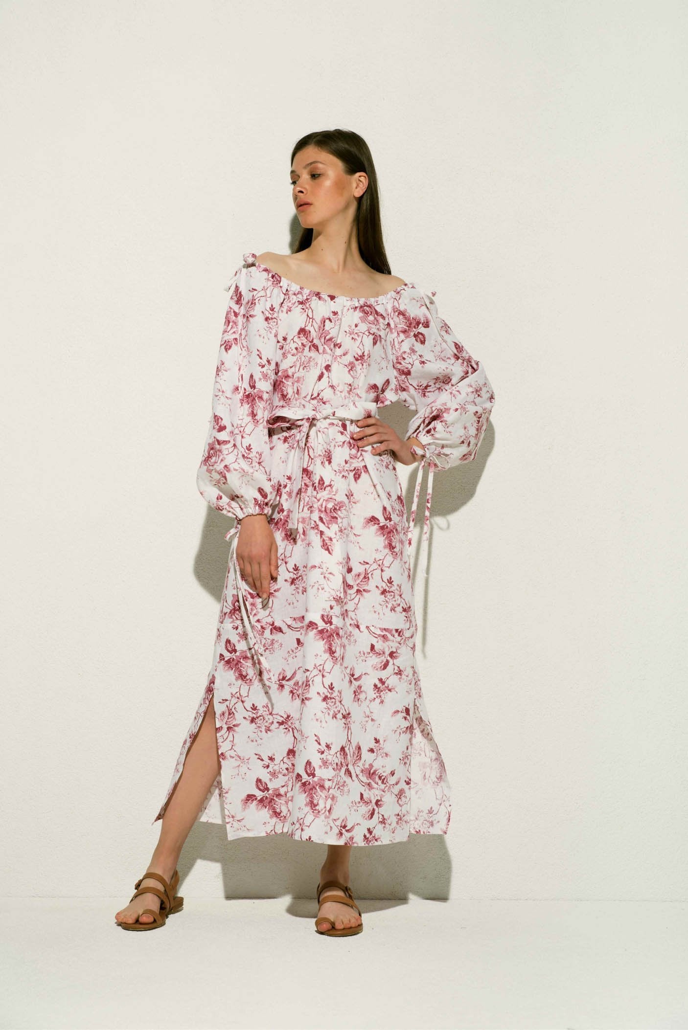 French Rose Linen Maxi Dress