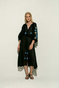 Gala linen Midi Dress in Black