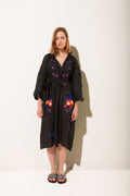 Royal Grace Midi Dress in Black with Orange