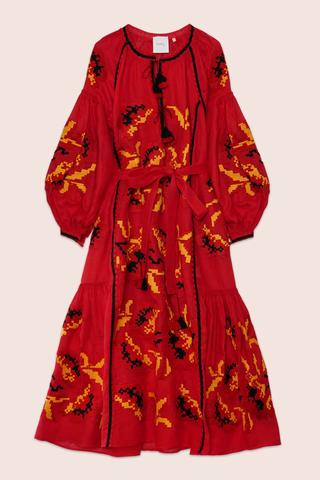 Rose Power Maxi Dress in Red